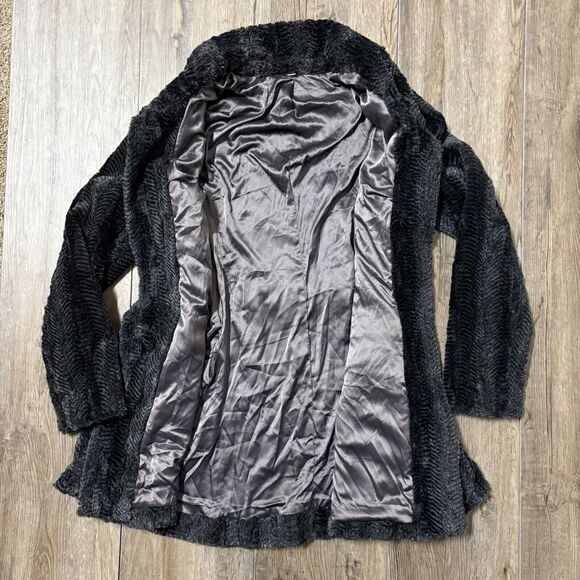 Free People Faux Fur Jacket Swing Coat Womens 0 Herringbone Soft Gray Black Rare - Picture 10 of 14